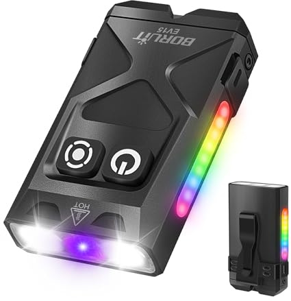 BORUIT EV15 Mini Linterna Recargable con 365nm Luz Ultravioleta, 1000 Lumen 18 Modos, Aleación de aluminio, con Clip, Impermeable IP65, Cola Magnética, para Acampar, al aire libre, emergencias