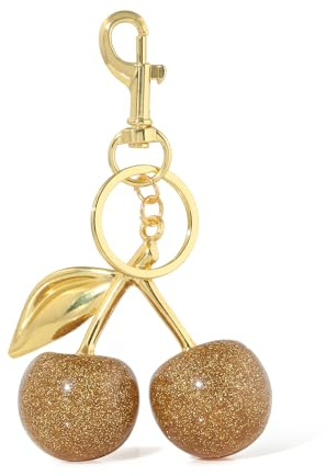 SORGERLY Gold Cherry Bag Charm Keychain - Cute Purse Tote Handbag Backpack Fruit Key Chain Accessories - Mothers Day Gift for Mom Women (Gold)