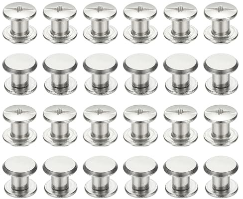 PATIKIL 24 Sets Chicago Screws, 5x6mm(DxH) Chicago Screws Phillips Binding Post Screw Bolts Leather Rivets 304 Stainless Steel Fasteners for Leather Belt Scrapbook Photo Albums, Silver