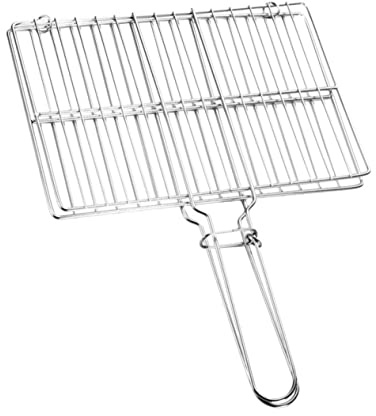 HEMOTON Cesta De Parrilla Acero Inoxidable Con Mango Para Barbacoa Exterior Rejilla Antiadherente Para Asado De Pescado y Verduras Uso Camping y Picnic Pequeña