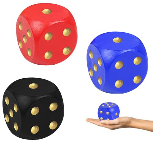 3 Stück 5CM Würfel Groß, Würfelspiel Würfel Holz Spielwürfel Perfekt Großer Spielwürfel für Kinder, Holzwürfel mit Abgerundeten Kanten für Kartenspiel Familienspiele Partyspiele Kinder Spiele