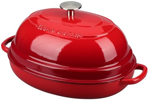 EDGING CASTING Enameled Oval Cast Iron Dutch Oven Pot with Lid, Bread Dutch Oven for Sourdough Bread Baking, Dutch Oven Bread, Bread Oven, 6QT, Red