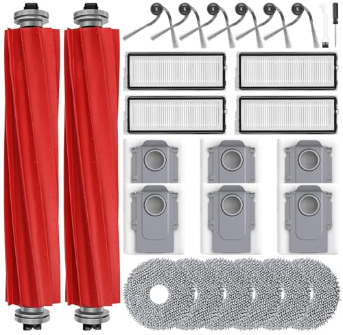26 Accessoires pour Roborock QV 35A/QV 35S/QR 798/QR 598 Aspirateur Robot | 6 Sacs à poussière 6 Serpillières 6 Brosse latérale 4 Filtre HEPA 2 Brosse Principale