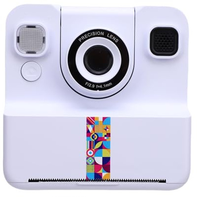 Plyisty Cámara Instantánea HD de 24MP, Pantalla de 2.4in de 1080p Video, Marcos y Filtros Divertidos, Imprima Fotos y Videos en Muy Poco Tiempo, para Estudiantes, Creadores (White)