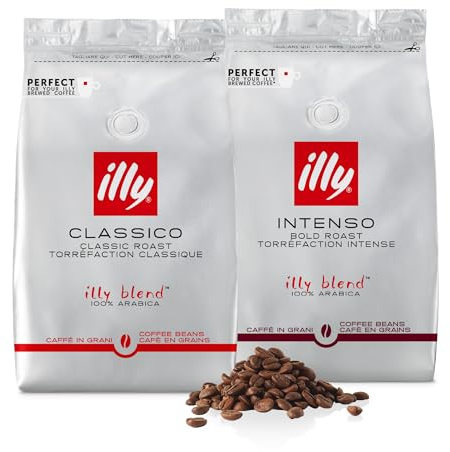 illy Coffee - Coffee Beans - Mixed Pack (Classico & Intenso) - 100% Arabica Coffee - Ideal for Moka Pots, Filter Coffee, Espresso and Lungo Coffees - Pack of 2 (2 x 500g)