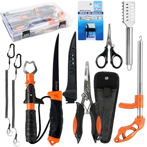 Conjunto de Pesca Completo para Principiantes y Profesionales,Kit de Accesorios de Pesca Multifuncional que incluye Cuchillo de Filetear,Pinza para Pesca,Agarre de Labios para Pescado (Naranja)