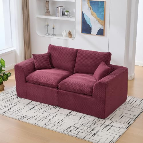 FammyLoft Sofa 2 Sitzer, Ecksofa mit Kissen Lieferbar, Modernes Cloud Couch im Nordischen, Boneless Couch, Compressed Sofa, Sofa Bed, Ideal für Wohnzimmer/Home-Office/Schlafzimmer, 204cm, Weinrot