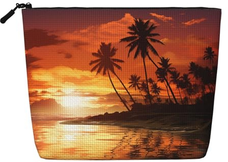 GTKSYNVE Fake Hemp Makeup Bag Multi-Purpose Purse Bag Travel Portable Pencil Bags for Women Men Palm Tree Sunset Cosmetic Bags with Zipper Pencil Pouch Aesthetic Coin Pouch Desk Organizer