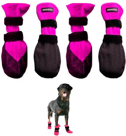 FINNERO Halla Hundeschuhe – Winterpfotenschutz für Hunde bei Schnee, Kälte und Salz – rutschfeste Fleece-Hundestiefel für kleine, mittelgroße und große Hunde – XL, Pink
