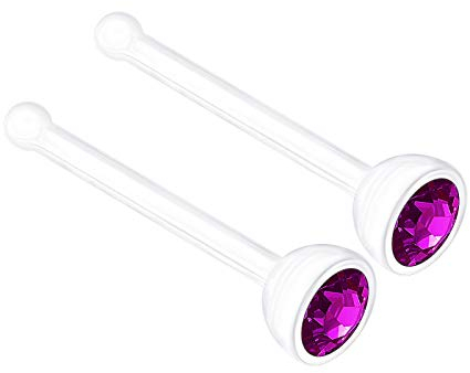 KJM FASHION 2 STK Flexibles Acryl Piercing Nase 0,8 mm 20 Gauge 7 mm 2.5mm Amethyst Kristallkugel Ohrringe Piercing Schmuck 1991