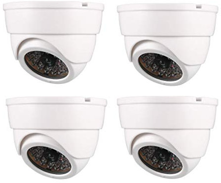sourcing map Fake Security Camera Dummy Dome CCTV with Blinking Red LED Warning Light for Home Outdoor Indoor White 4pcs