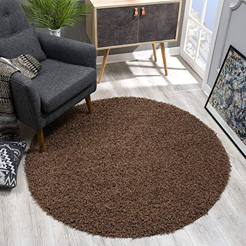 SANAT Teppich Rund - Dunkelbraun Hochflor, Langflor Modern Teppiche fürs Wohnzimmer, Schlafzimmer, Esszimmer oder Kinderzimmer, Größe: 200x200 cm