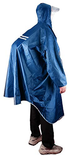 KRATARC Outdoor Rain Poncho Reflective Waterproof Raincoat Camping Hiking Cycling with Hood for Men Women Adult (Blue)