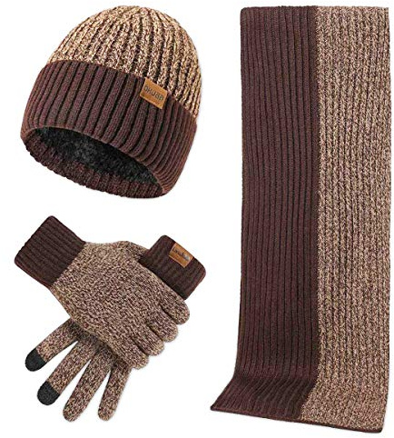 LumiSyne Invernali 3 Pezzo Cappello Sciarpa Guanti Per Uomo Donna Moda Semplice Jacquard Bicolore Guanti Touch Screen Sciarpa Lunga Cappello In Maglia Berretto Beanie Ispessita e Morbida