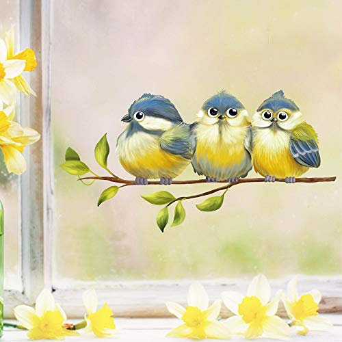Wandtattoo Loft Fensterbilder Frühling Meisen Motiv – A4 Bogen, Wiederverwendbar – Frühlingsdeko Fenster Kinderzimmer, Frühlingsbild Fenster, Fensterdeko Frühling, Fensterfolie Frühling Selbstklebend