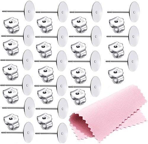 25Pair 925 Sterling Silver Earrings Posts Flat Pad Ear Stud Hypoallergenic Blank Earring Pins with 925 Sterling Silver Earring Backs for Jewelry Making Findings(6mm)