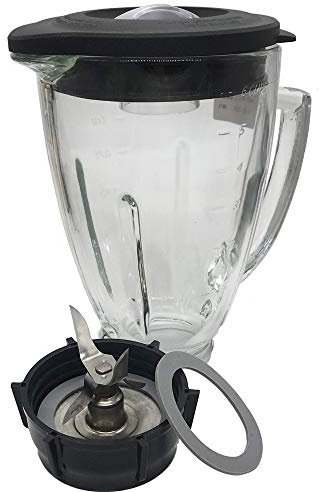 Joystar 6-Cup dishwasher safe glass jar with Stainless Steel 6-point Ice Crushing Blade add Blender Jar Bottom Cap,Compatible with oster Blenders 006803-000-NP0; 006803-000-N01; 006811-C00-NP0