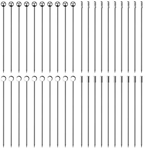 40 palillos de cóctel de acero inoxidable, pinchos de cóctel de metal reutilizables, aceitunas, aperitivos, sangrientos, Mary Brandied