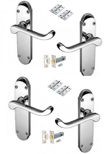 Haven Heritage Door Handle Polished Chrome Epsom Style Victorian Scroll with Hinges and Tubular Latches x 2 Sets - Haven Heritage ®