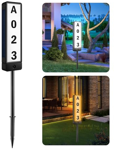 T-SUNUS Solar House Numbers for Outside, Double Sided Address Sign Vertical LED Illuminated Lighted Plaques IP65 Waterproof Driveway Marker Street Signs for Home Yard Warm/Cold White