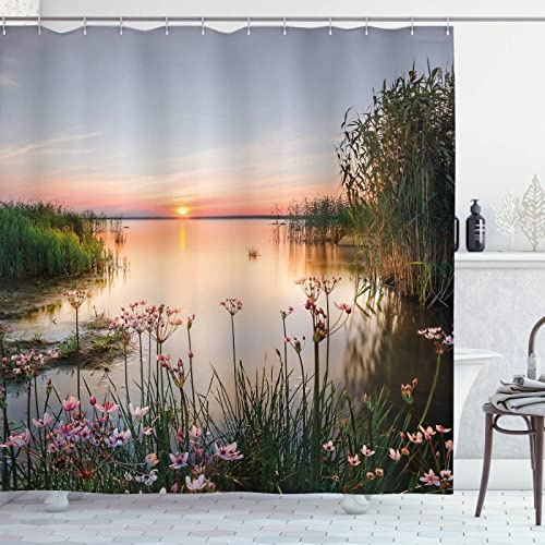 zhwe Duschvorhang 240x200 Natürliche Landschaft Duschrollo Wasserabweisend Anti-Schimmel mit 12 Duschvorhangringen, 3d Bedrucktshower Shower Curtains, für Duschrollo für Badewanne Dusche
