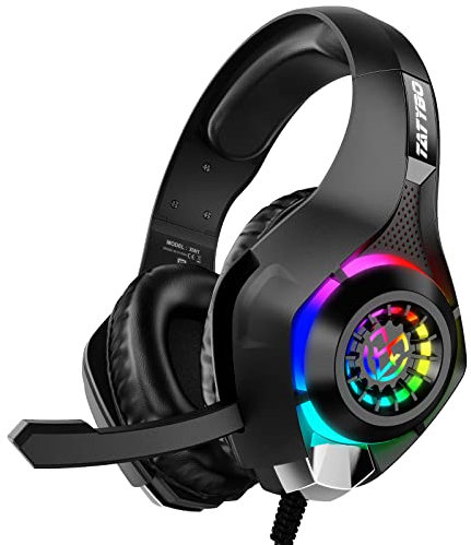 Tatybo Caschi Gaming per Ps4 Ps5 PC, Cuffie Gaming con Stereo a Bassi Profondi, Luci RGB, Comode Orecchie Grandi, Caschi con Microfono per Xboxone Switch