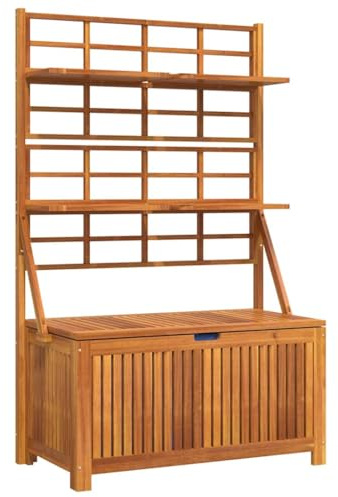 vidaXL Solid Wood Acacia Storage Box with Shelves and Trellis for Outdoor/Garden/Patio - Brown Storage Chest with Water- Liner