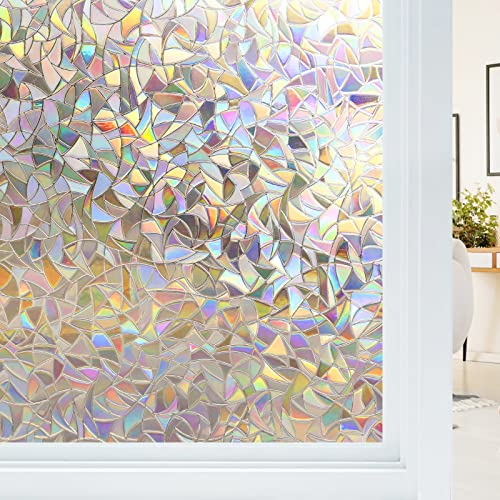 Haton Rainbow Window Film Window Stickers for Glass Privacy, Non-Adhesive Static Cling Removable Vinyl 3D Decorative Films Glass Coverings for Doors Anti-UV for Home Office 30x200cm