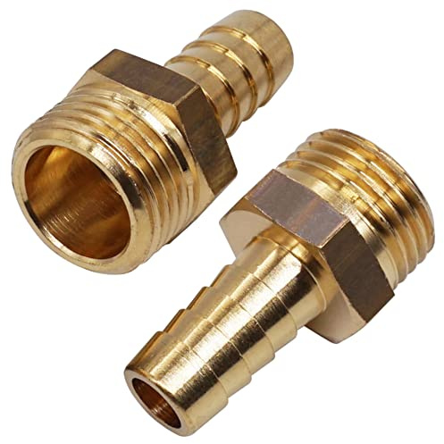 SKIR'CO (2 piezas) rosca macho de latón de 1/2 pulgadas x 12 mm, adaptador de púas de manguera, conector de cola de manguera, rosca BSP