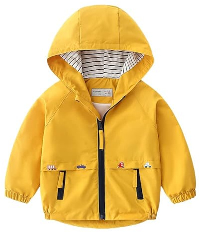 Volunboy Niños Chaqueta Cortavientos, Bebe Impresión Abrigos Prueba Viento Cazadora(3-4 años,Amarillo,Tamaño 110)