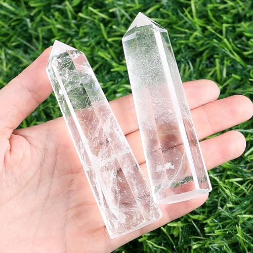 XIANNVXI 4 Groß Bergkristall Turm Kristalle Edelstein Stab Kristall Steine | Edelsteine Türme Hexagonal Punkt Stäbe Natürlicher Meditation Energie Stein Spirituelle Esoterik Geschenke 9-10cm 1PC