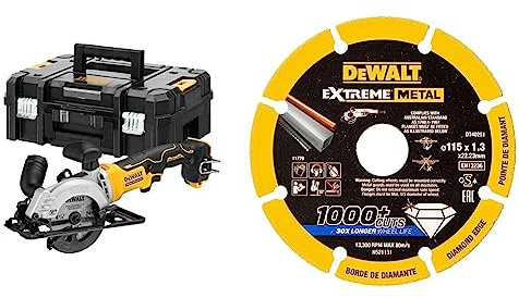 DEWALT Scie circulaire XR 18VBL - sans Batterie ni Chargeur - Multi-matériaux 115 mm Jaune & DT40251-QZ Extreme Metal 115X22.23X1.3mm
