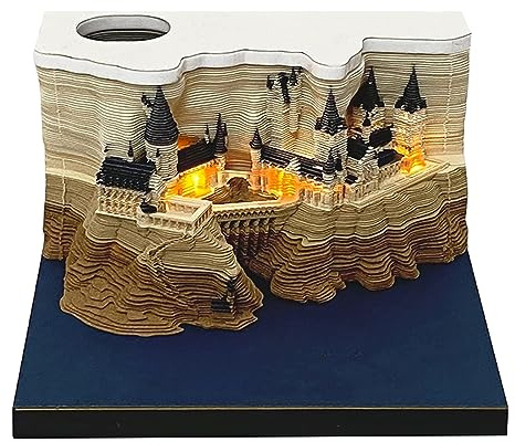 Bloc-Notes Castle 3D, Bloc-Notes D'art de Sculpture sur Papier 3D avec Lumière et Porte-stylo, Notes Autocollantes Créatives pour Bricolage, Notes de Poste Pratiques, Cartes