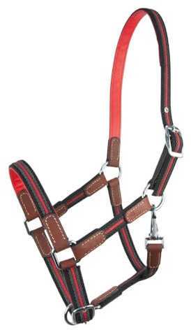 Brama West Pferderhalfter Ruby - 2 Fach verstellbar - mit Leder - Weidehalfter - Rot - Gr. Full