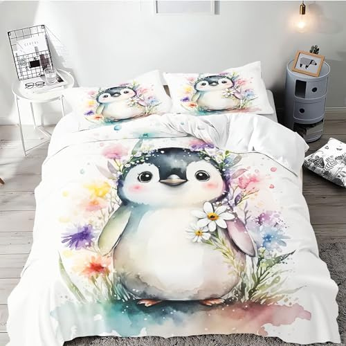 SMchwbc Pinguin Bettwäsche 135x200 Pinguine Kinderbettwäsche für Jungen Mädchen, Biber Bettwäsche Set 3D Drucken 100% Mikrofaser Pinguin Bettbezug Und Kissenbezug (135 x 200 cm,4)