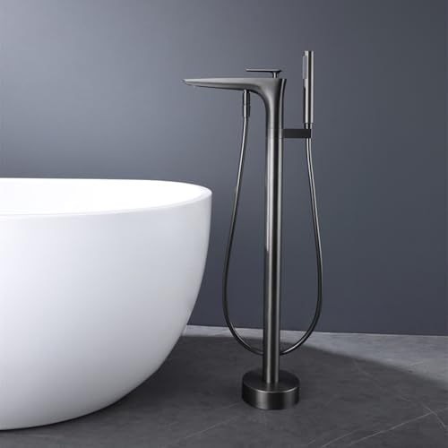BiaoTeng Freistehende Badewanne Mit Armatur grau Einhebelmischer Messing Badezimmer Set Wasserhahn FüR Freistehende Badewanne, grau