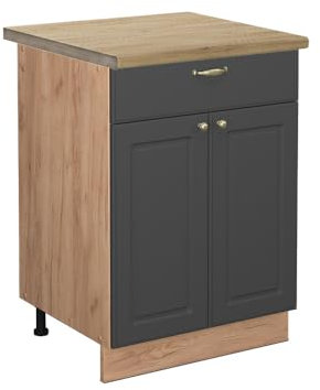 Vicco Küchenunterschrank Fame-Line, Anthrazit-Gold/Goldkraft Eiche, 60 cm mit Schublade, AP Eiche