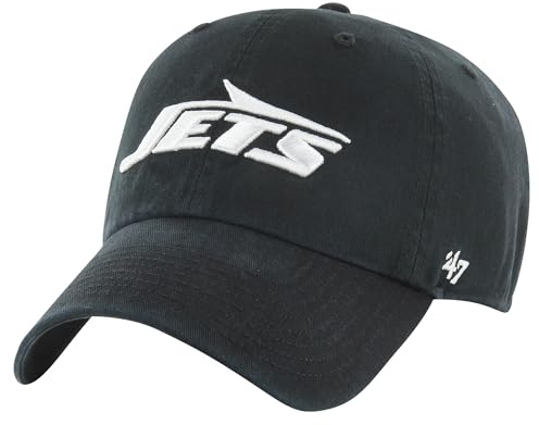 47 NFL New York Jets Clean Up Unisex-Baseballkappe, Verstellbarer Riemenverschluss, Einheitsgröße, Team Logo, Farbe Schwarz