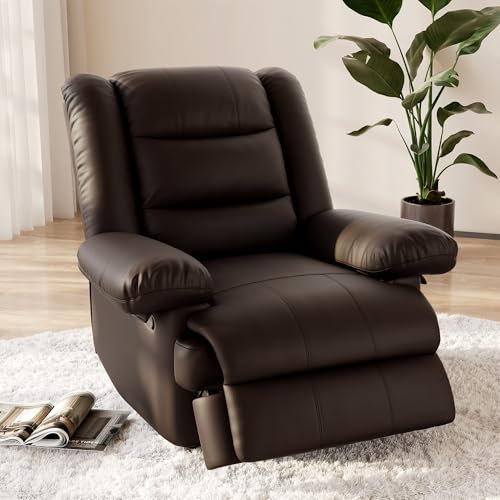 Hamlody Recliner Armchair Reclining Chair Padded Seat Single Sofa Lounge Seating Manual Adjustable Legrest and Backrest PU Leather Couch Chair for Living Room Bedroom Home Theater Cafe (Brown)