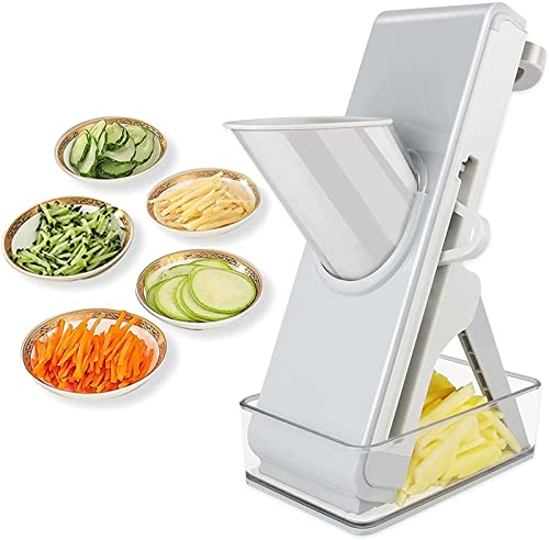 CVNIMV Mandolina Vertical, para Patatas, Verduras, Carne, cebollas, cortadora de mandolina en Juliana, cortadoras de Verduras con Recipiente, ajustador de Espesor, múltiples Cuchillas, AZ