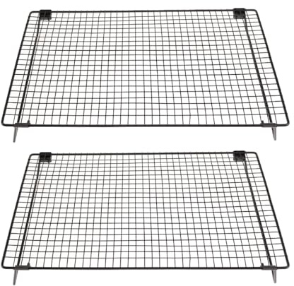budimer Set of 2 Cooling Racks with Folding Legs，for Cooking, Roasting, Drying, Rust-Resistant Non-Stick Cooling Grilling for Baking，17 x 11.2 inches，Black(2)