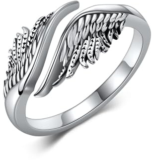 DAYLINLOVE Engelsflügel Ring 925er Sterling Silber Feder Engelsflügel verstellbar Offener Daumen Ring Engel Christlicher Religiöser Jahrestag Schmuck Geschenke Damen Mädchen, 8.5, Metal precioso, Sin