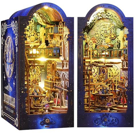 DIY Book Nook Kit, Maison de poupée Miniature avec Lampe LED à détection et Meubles, Puzzle 3D en Bois Kit Booknook Décoration, Kits de modèles pour Adolescents et Adultes (Exploration Interstellaire)