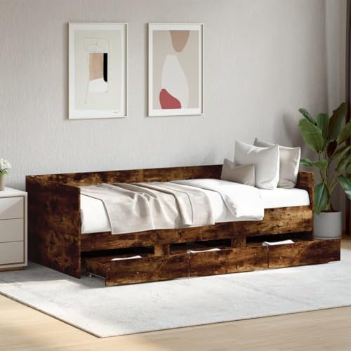 THOYTOUI Tagesbett, Bettsystem Seniorenbett Betten Bettstütze Geeignet für Studentenwohnheim Wohnungen Schlafzimmer Hotels mit Schubladen Räuchereiche 100x200 cm Holzwerkstoff
