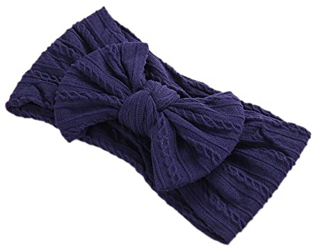 Anevous 2 stycken babyturban pannband baby, nylonpannband baby rosett pannband, mjuk rosett huvudbonad elastiskt hårband för nyfödda, småbarn, marinblå