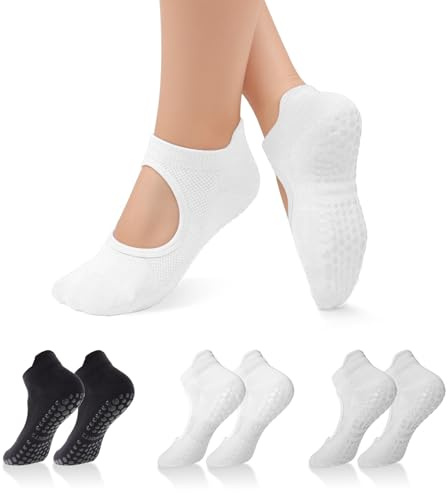 Bosaen 3 Pairs Grip Socks Pilates, Yoga Socks for Women Non-Slip with Top Hollow and Tail Heightened Design, Ideal for Pilates, Barre, Ballet, Dance, Barefoot Workout (One Size)