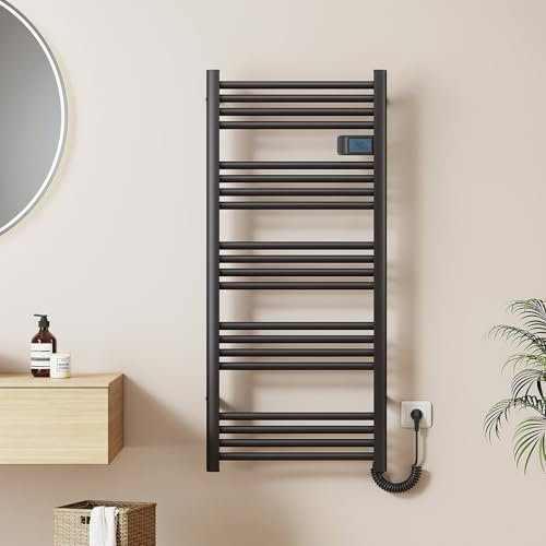 EMKE Scaldasalviette Elettrico 1200 x 540 mm, Radiatore per Bagno Elettrico con Interruttore Touch e Timer, scaldasalviette Nero 600W，Termoarredo elettrico