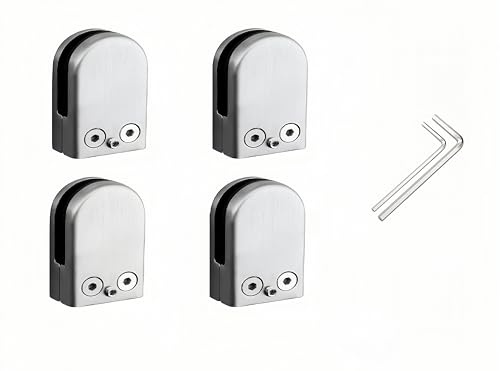 Glashalter Edelstahl 4 Stück Glasklemme Glasklemmen Glasklemmhalter Spiegelhalterung Glasregal Halterung für 10-12 mm Dicke Glas Geländer, Acrylglas und Holzböden (4Stück 10-12mm)
