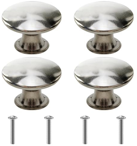 Onperpoe 4 Silver Cabinet Door Handles with Screws, Cupboard Door Knobs Polished Chrome Round Mushroom Light Pull Handles, 30mm Modern Hardware Door Knobs for Cupboards, Drawers and Wardrobes
