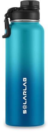 SOLARLAB Botella isotérmica de acero inoxidable – Botella isotérmica de 1 l – Libre de BPA – Botella de agua apta para bebidas frías y calientes, ideal para la escuela, el deporte, el camping (azul